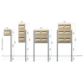 Bloc de 10 boîtes aux lettres collectives extérieures avec pied